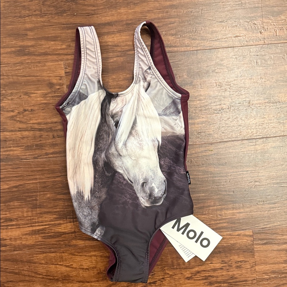 Molo Kids Swimsuit with Horse Design - Burgundy and Gray